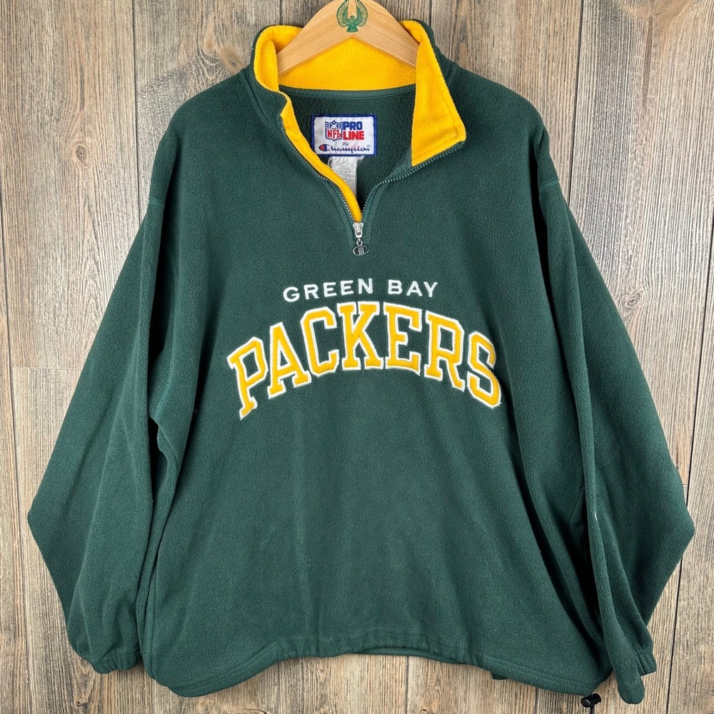 NFL Vintage Champion Pro Line Green Bay Packers Fleece 1/4 Zip Pullover Green XL